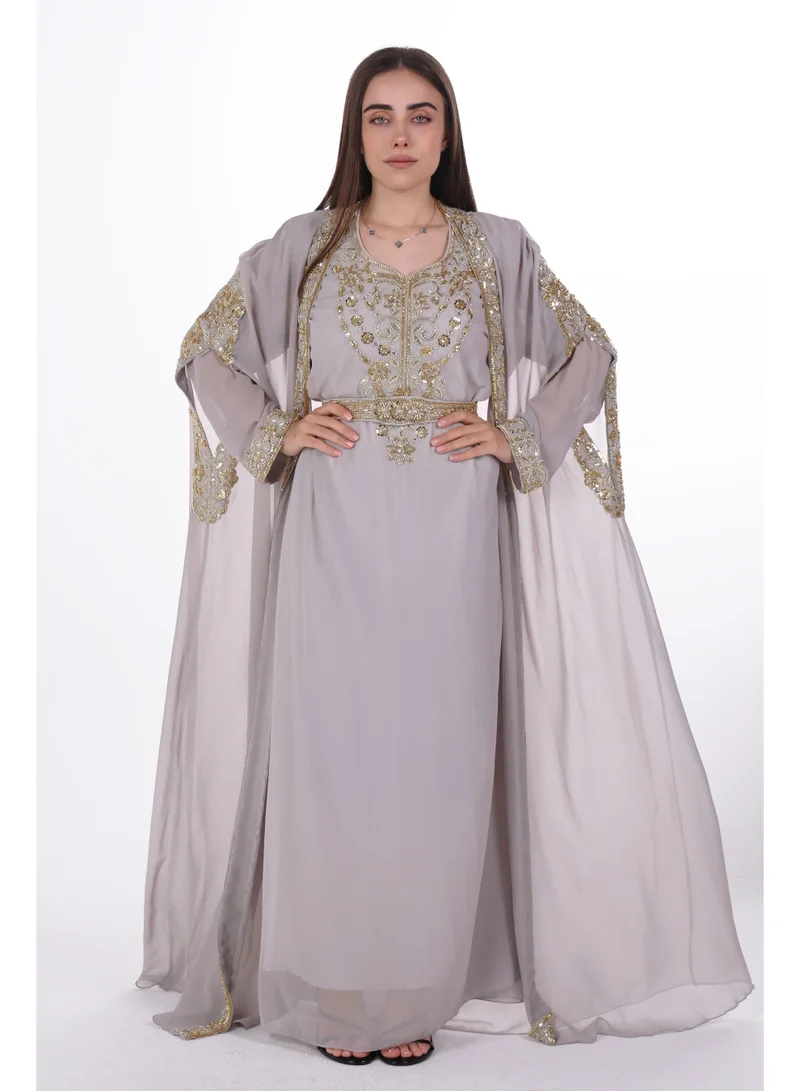 AL BENT AL SHARQIEH emboidered chiffon kaftan dress